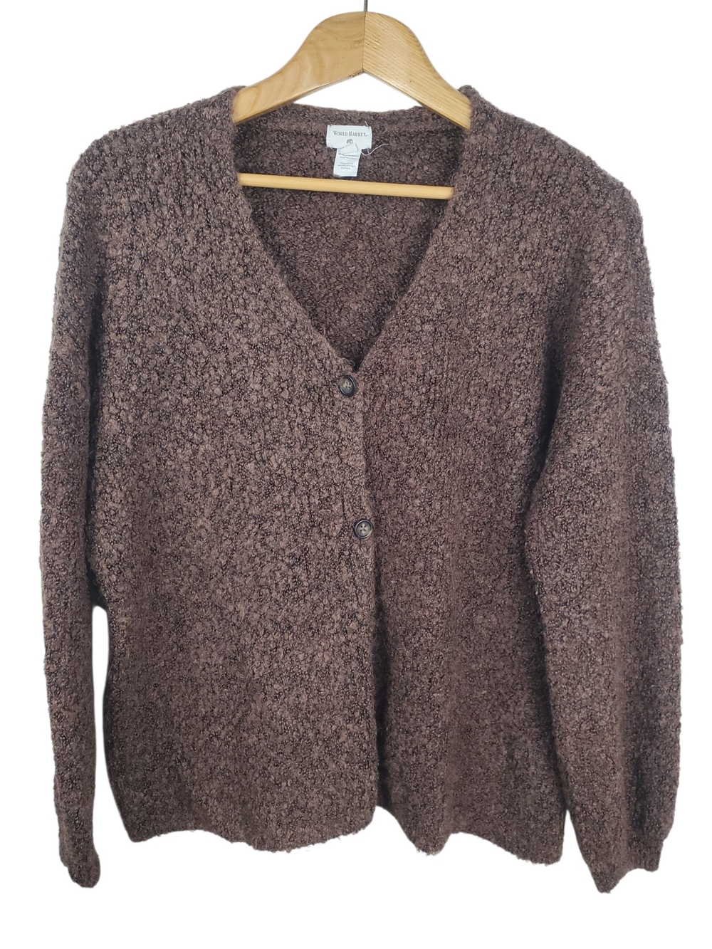 World Market Darcy Brown Textured Bouclé Knit Cardigan Sweater XL . #354